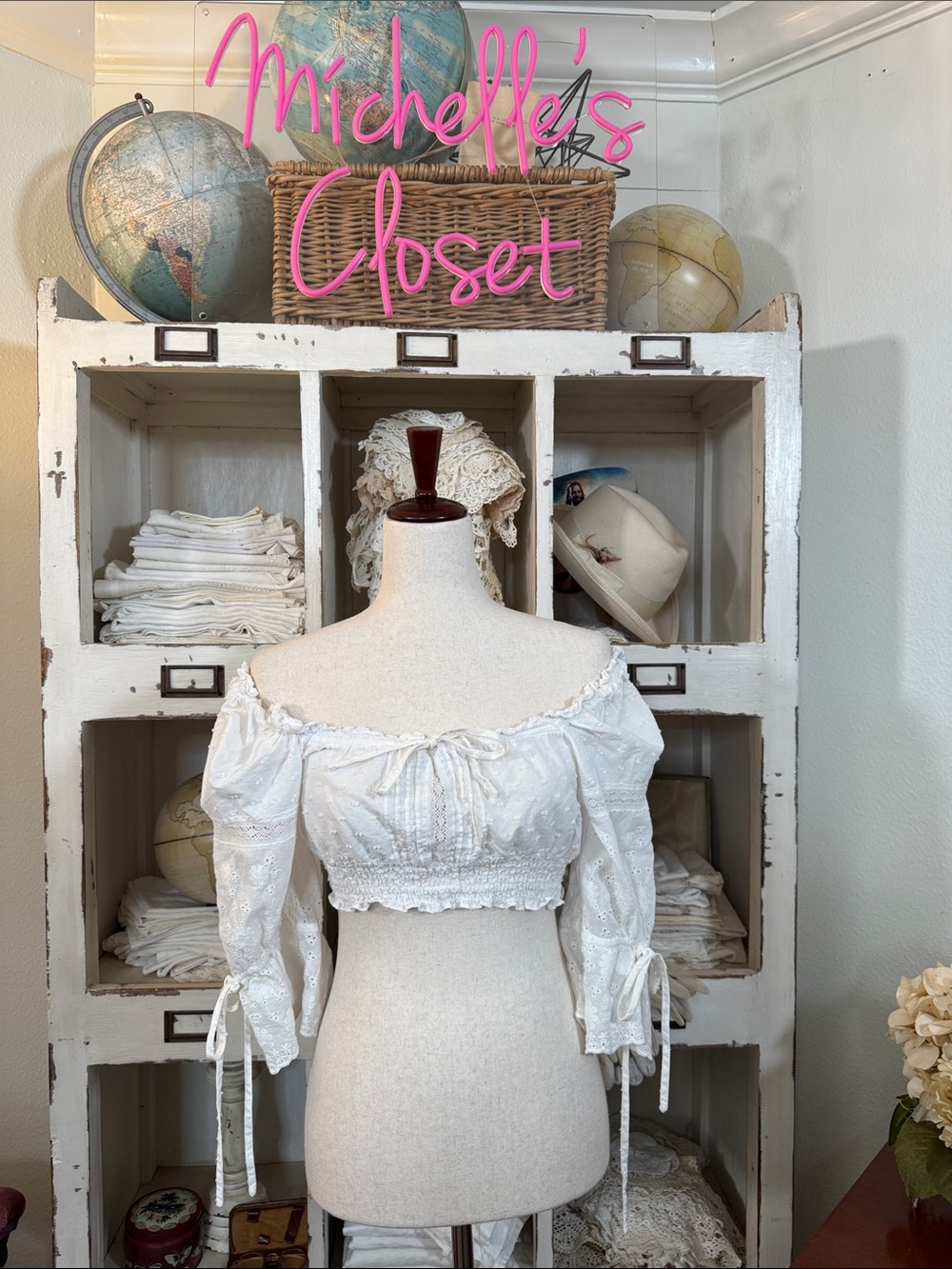 Lacemade Collection White Off-Shoulder Cropped Peasant Blouse - Picture 2 of 7